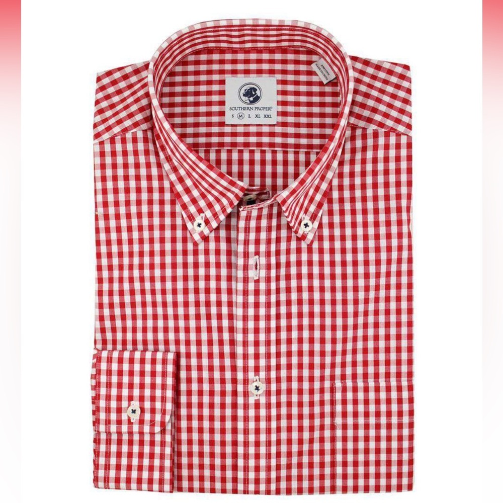 SOUTHERN PROPER Goal Line Button Down - Red Gingham Size L